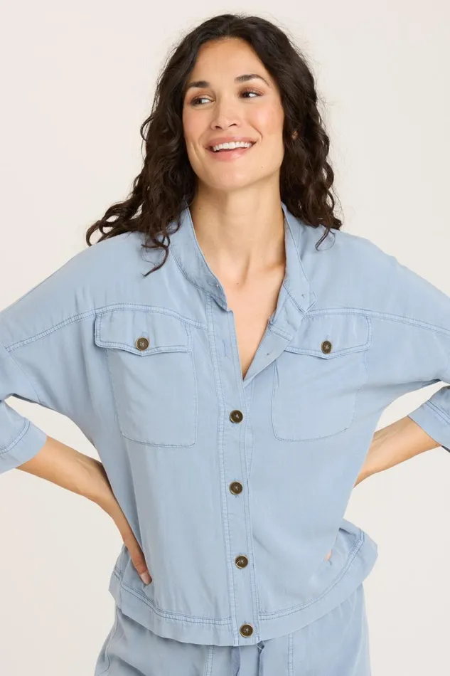 Clothing Jackets XCVI Twill Colbert Jacket Orion Blue Pigment