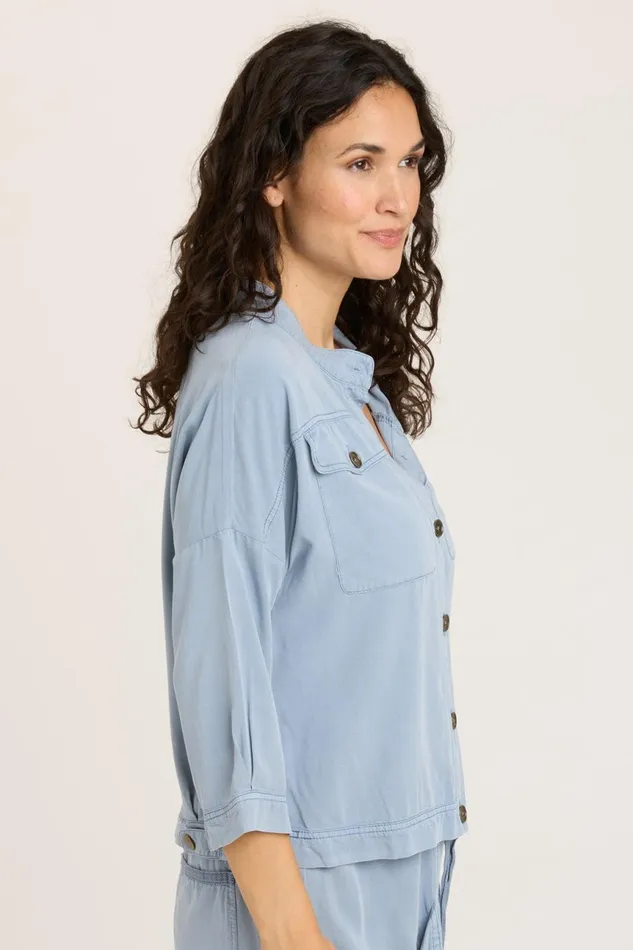 Clothing Jackets XCVI Twill Colbert Jacket Orion Blue Pigment