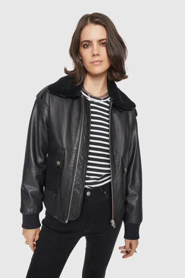 Clothing Leather Rebecca Minkoff Orly Aviator Jacket Black