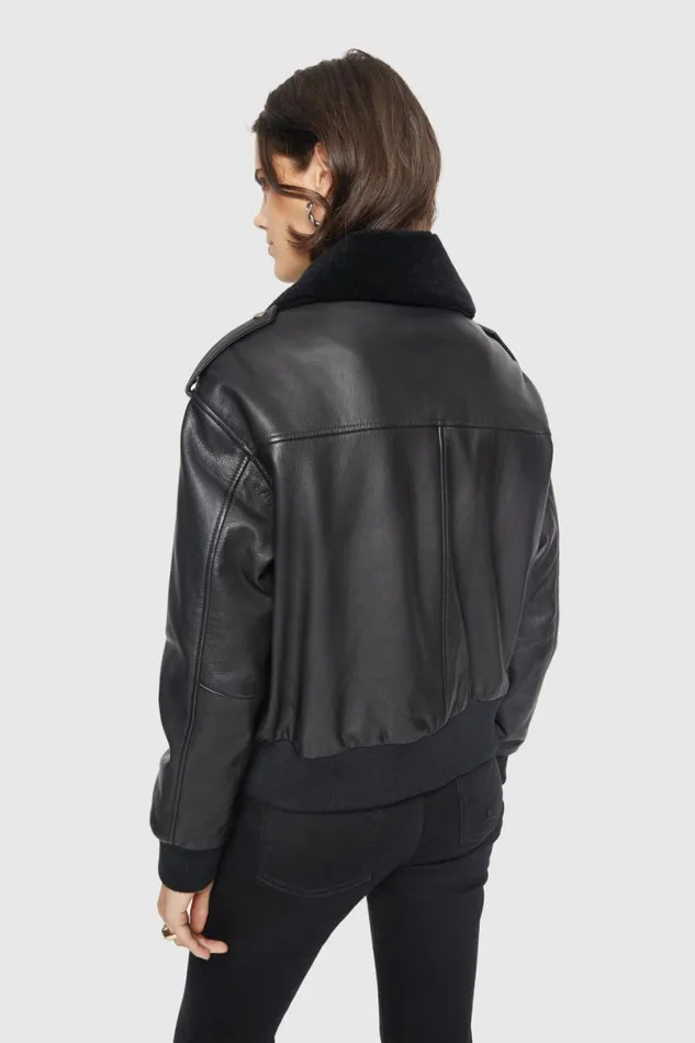 Clothing Leather Rebecca Minkoff Orly Aviator Jacket Black