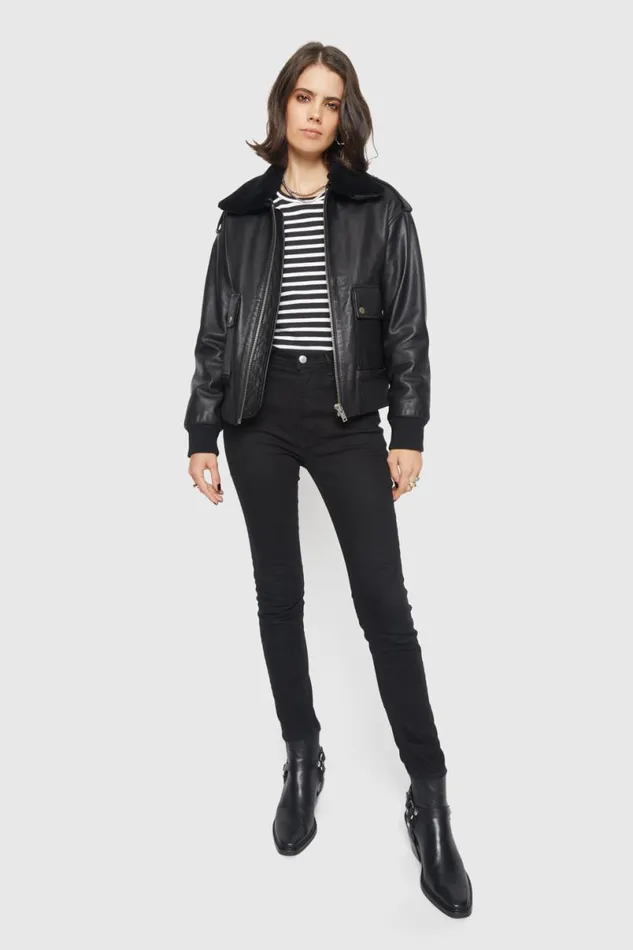 Clothing Leather Rebecca Minkoff Orly Aviator Jacket Black
