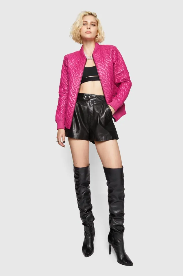Clothing Leather Rebecca Minkoff Ryder Chain Quilt Bomber Hot Pink