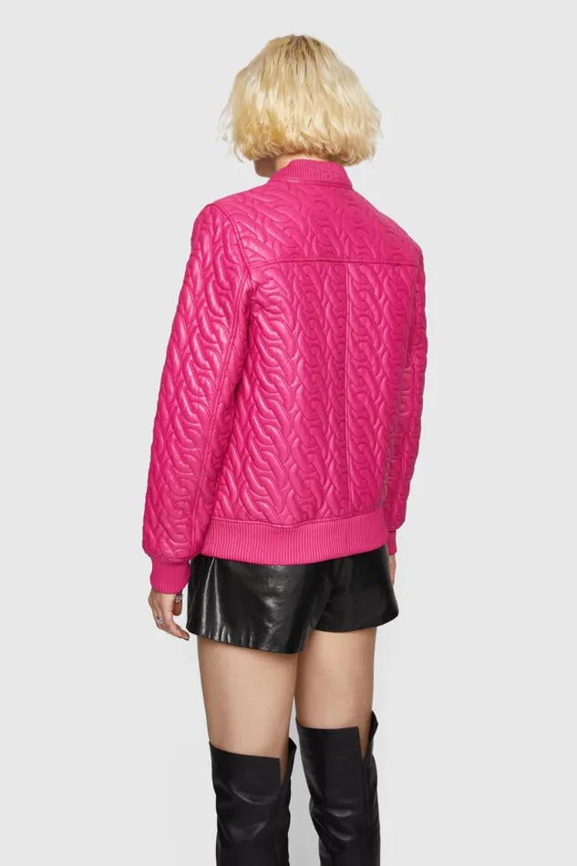 Clothing Leather Rebecca Minkoff Ryder Chain Quilt Bomber Hot Pink