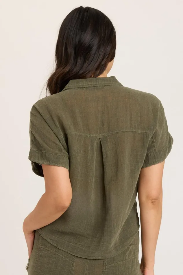 Clothing ShirtsBlouses XCVI Gauze Teagan Tie Top Kombu Pigment