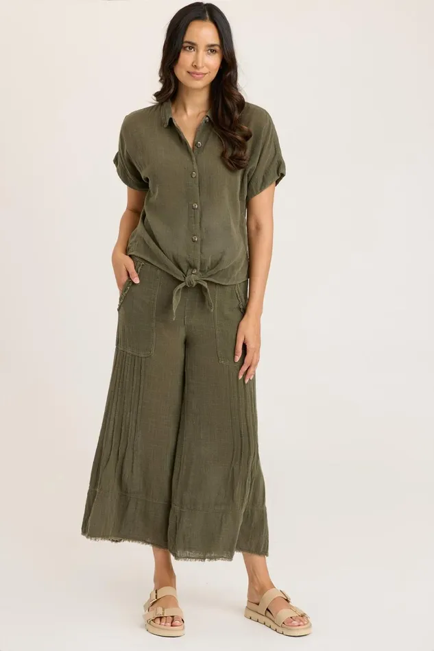 Clothing ShirtsBlouses XCVI Gauze Teagan Tie Top Kombu Pigment