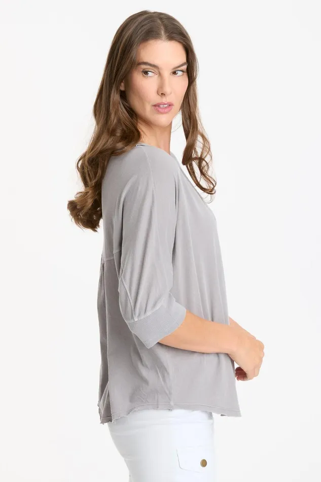 Clothing Tees XCVI Gardiner Banded Sleeve Top 20 Cotton Grey Pigment