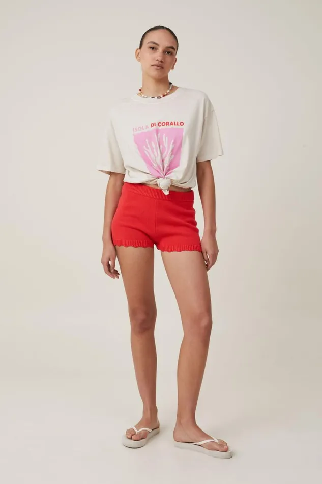 Clover Crochet Knit Short Fiery Red Women Cotton On Shorts