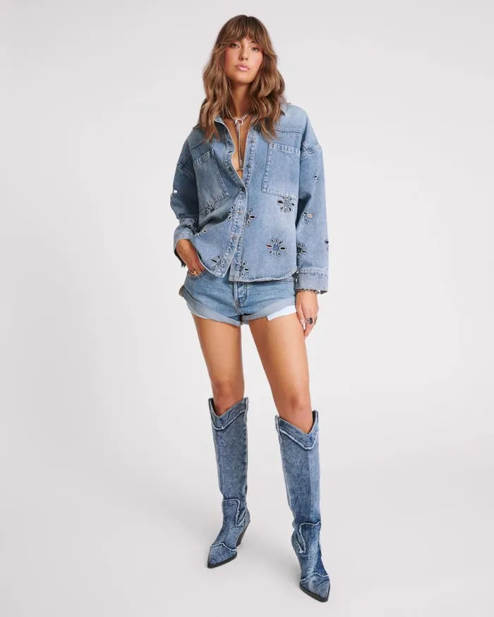 COBAINE DAISY DARIA DENIM SHIRT Women One Teaspoon Denim Tops COBAINE DAISY DARIA DENIM SHIRT Women One Teaspoon Denim Tops