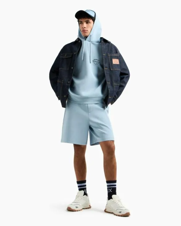 Cotton Blend Sweatshirt With Stripes On The Shoulders Lightblue Men Armani Matching Sets Cotton Blend Sweatshirt With Stripes On The Shoulders Lightblue Men Armani Matching Sets