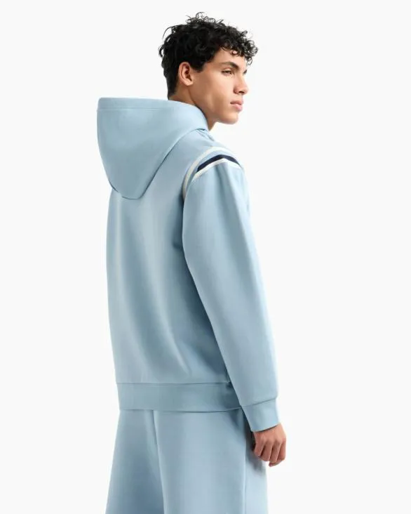 Cotton Blend Sweatshirt With Stripes On The Shoulders Lightblue Men Armani Matching Sets Cotton Blend Sweatshirt With Stripes On The Shoulders Lightblue Men Armani Matching Sets