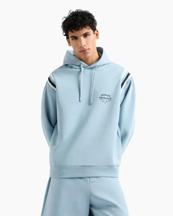 Cotton Blend Sweatshirt With Stripes On The Shoulders Lightblue Men Armani Matching Sets Cotton Blend Sweatshirt With Stripes On The Shoulders Lightblue Men Armani Matching Sets