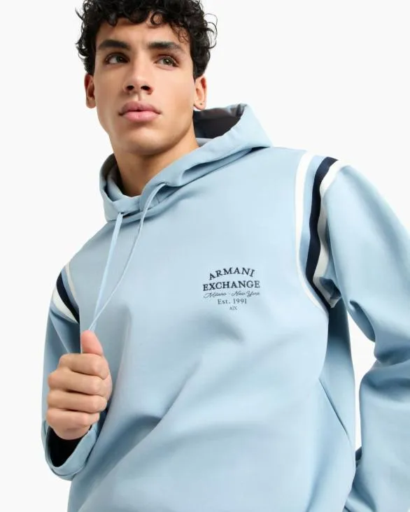 Cotton Blend Sweatshirt With Stripes On The Shoulders Lightblue Men Armani Matching Sets Cotton Blend Sweatshirt With Stripes On The Shoulders Lightblue Men Armani Matching Sets