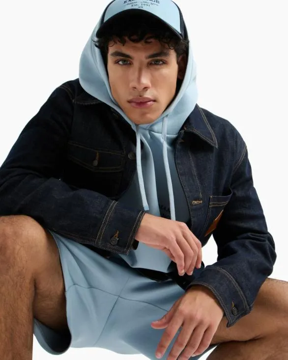 Cotton Blend Sweatshirt With Stripes On The Shoulders Lightblue Men Armani Matching Sets Cotton Blend Sweatshirt With Stripes On The Shoulders Lightblue Men Armani Matching Sets