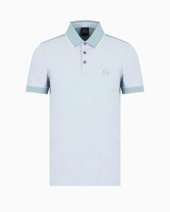 Cotton Polo With Contrasting Details Lightblue Men Armani Polo Shirts