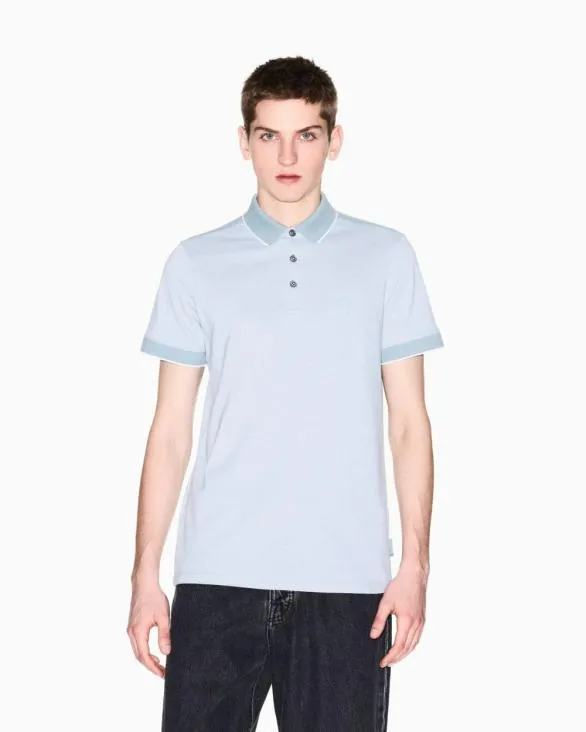 Cotton Polo With Contrasting Details Lightblue Men Armani Polo Shirts Cotton Polo With Contrasting Details Lightblue Men Armani Polo Shirts