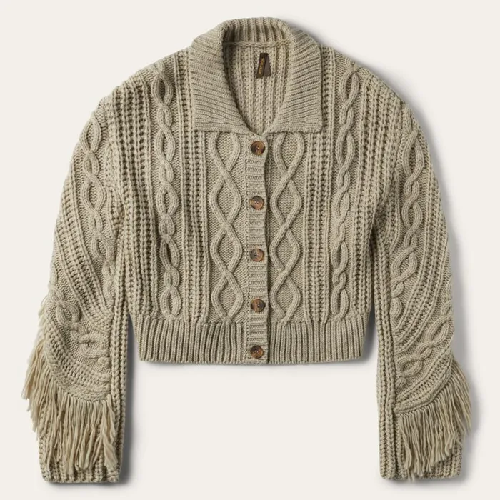 Cream Fringed Cardigan Tan Women Stetson Fringe Jackets