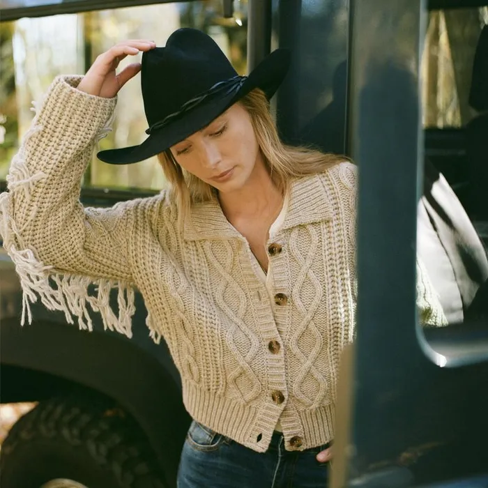 Cream Fringed Cardigan Tan Women Stetson Fringe Jackets