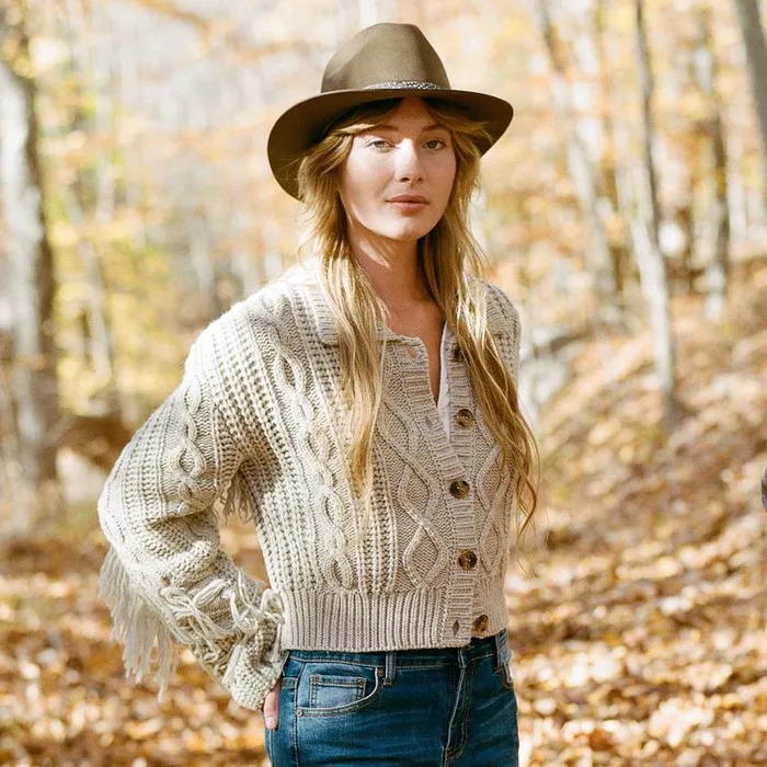 Cream Fringed Cardigan Tan Women Stetson Sweaters