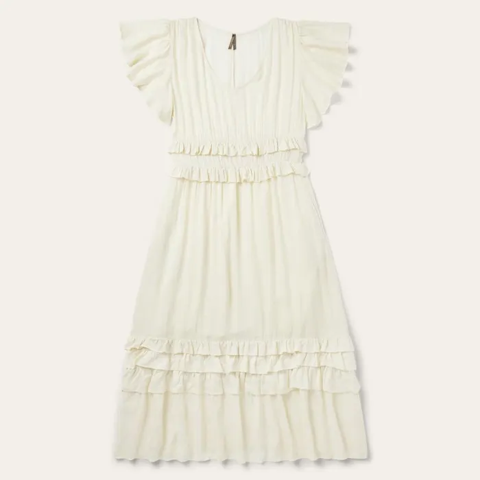 Cream Herringbone Dress White Women Stetson Midi
