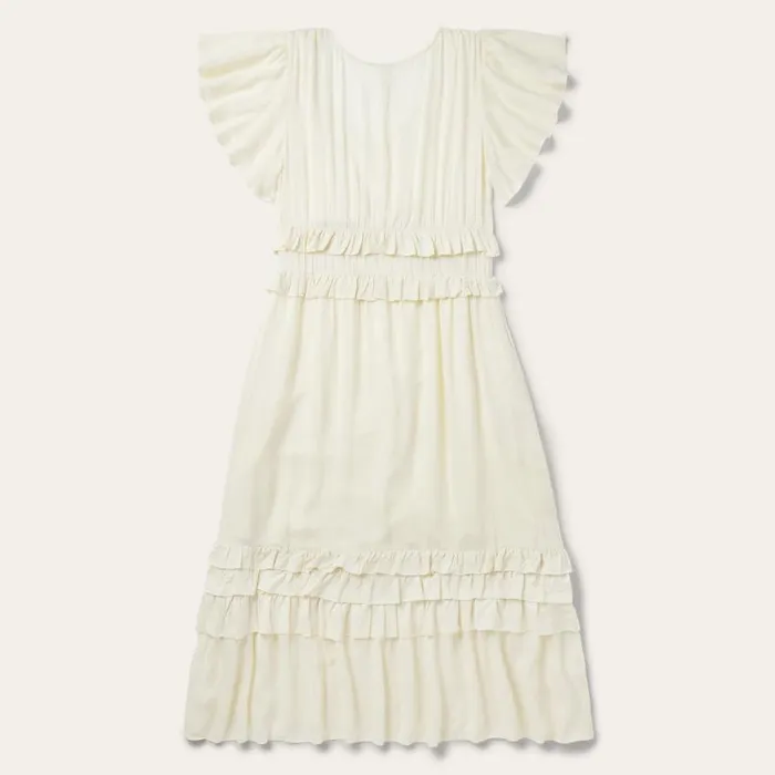 Cream Herringbone Dress White Women Stetson Midi