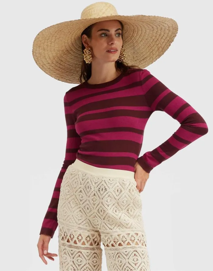 Crew Top Solid Fuchsia Women La Double J Knitwear