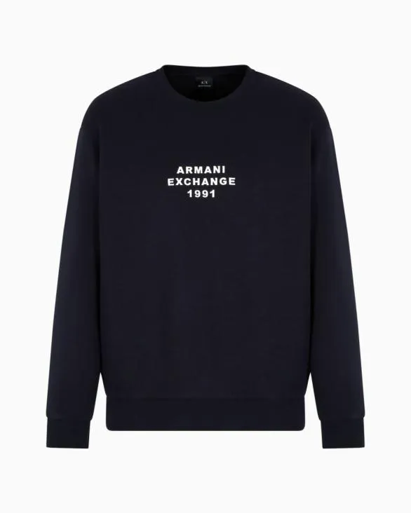 Crewneck Sweatshirt In Bonded Stretch Fabric Navyblue Men Armani Matching Sets