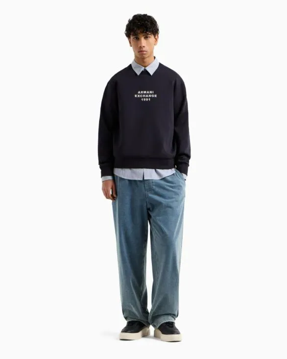 Crewneck Sweatshirt In Bonded Stretch Fabric Navyblue Men Armani Matching Sets Crewneck Sweatshirt In Bonded Stretch Fabric Navyblue Men Armani Matching Sets