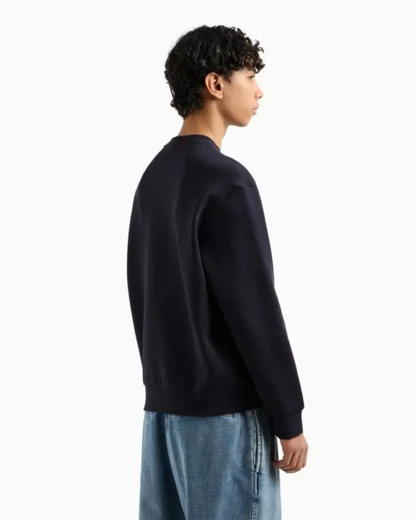 Crewneck Sweatshirt In Bonded Stretch Fabric Navyblue Men Armani Matching Sets Crewneck Sweatshirt In Bonded Stretch Fabric Navyblue Men Armani Matching Sets