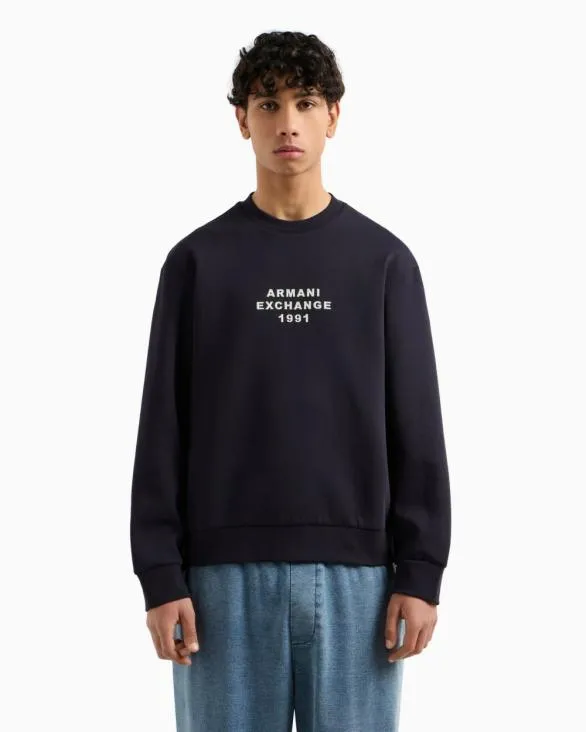Crewneck Sweatshirt In Bonded Stretch Fabric Navyblue Men Armani Matching Sets Crewneck Sweatshirt In Bonded Stretch Fabric Navyblue Men Armani Matching Sets