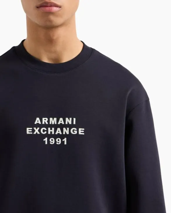 Crewneck Sweatshirt In Bonded Stretch Fabric Navyblue Men Armani Matching Sets Crewneck Sweatshirt In Bonded Stretch Fabric Navyblue Men Armani Matching Sets