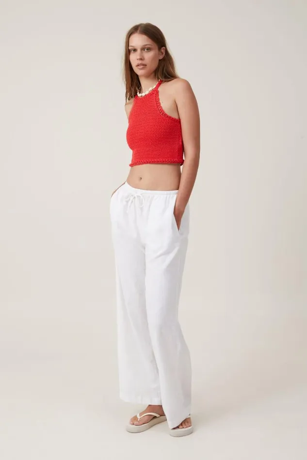 Crochet Scallop Halter Knit Racer Red Women Cotton On Sweaters and Cardigans Crochet Scallop Halter Knit Racer Red Women Cotton On Sweaters and Cardigans