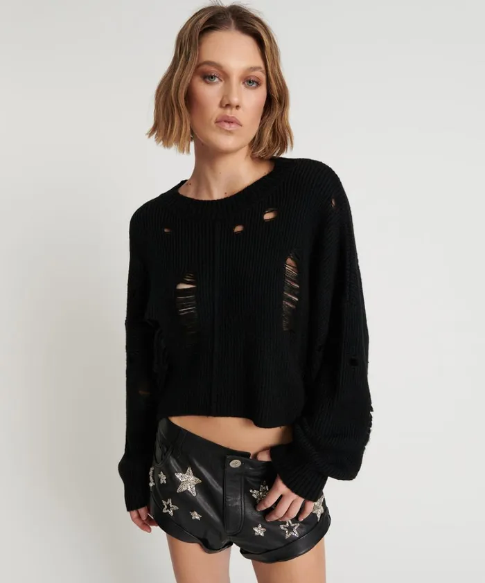 CROPPED HERCULES SHREDDED SWEATER Women One Teaspoon Knitwear
