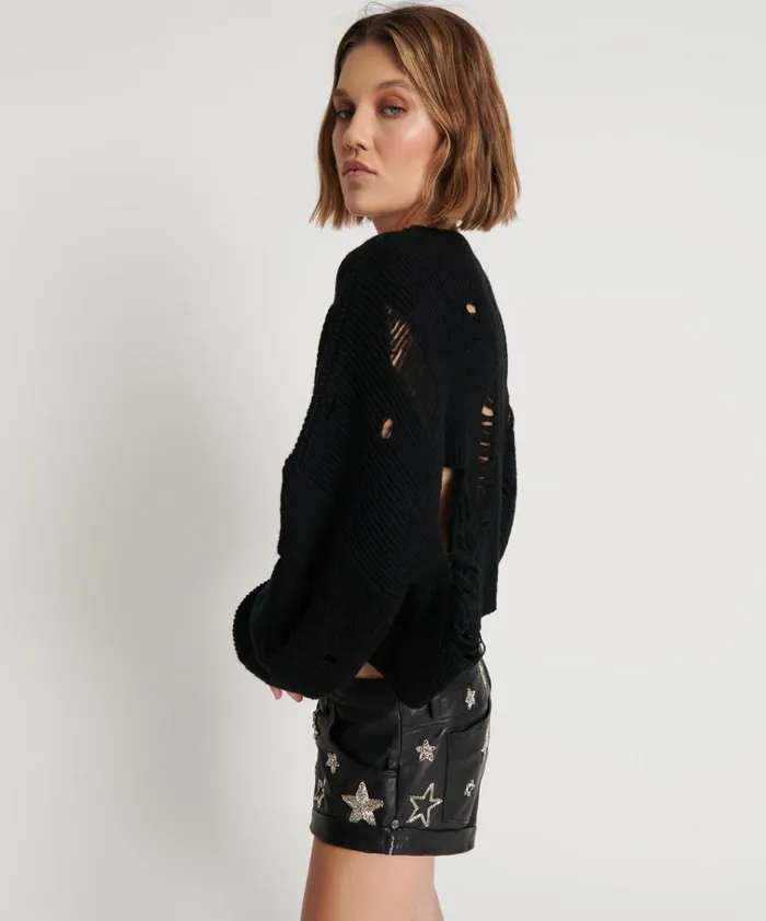 CROPPED HERCULES SHREDDED SWEATER Women One Teaspoon Knitwear CROPPED HERCULES SHREDDED SWEATER Women One Teaspoon Knitwear