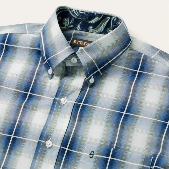 Crystal Plaid Button Down Shirt Blue Men Stetson Western Shirts