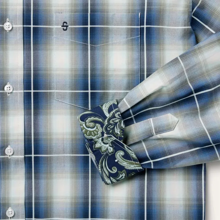 Crystal Plaid Button Down Shirt Blue Men Stetson Western Shirts