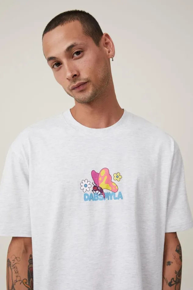 Dabsmyla Loose Fit TShirt Lcn Dab White Marle Butterfly Men Cotton On Tees and Tanks Dabsmyla Loose Fit TShirt Lcn Dab White Marle Butterfly Men Cotton On Tees and Tanks