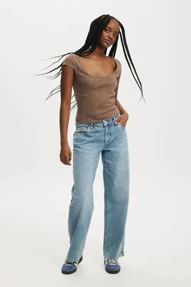 Darcie Scoop Neck Short Sleeve Top Mink Brown Women Cotton On Tops