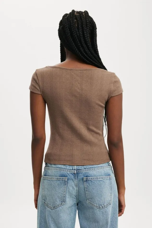 Darcie Scoop Neck Short Sleeve Top Mink Brown Women Cotton On Tops