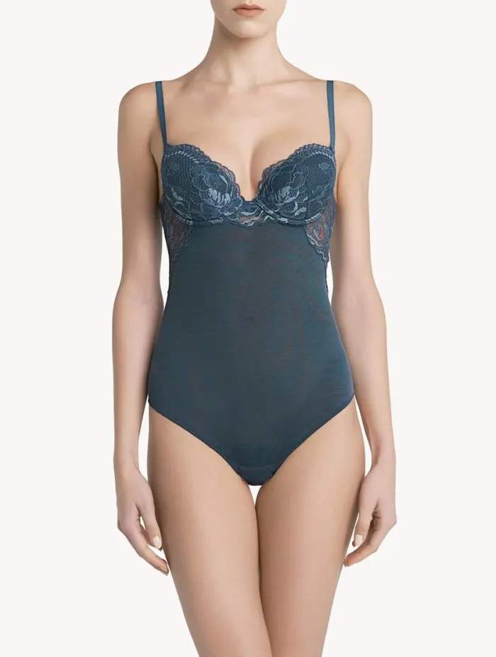 Dark Blue Lace Bodysuit Lingerie La Perla Bodysuits and Bustiers