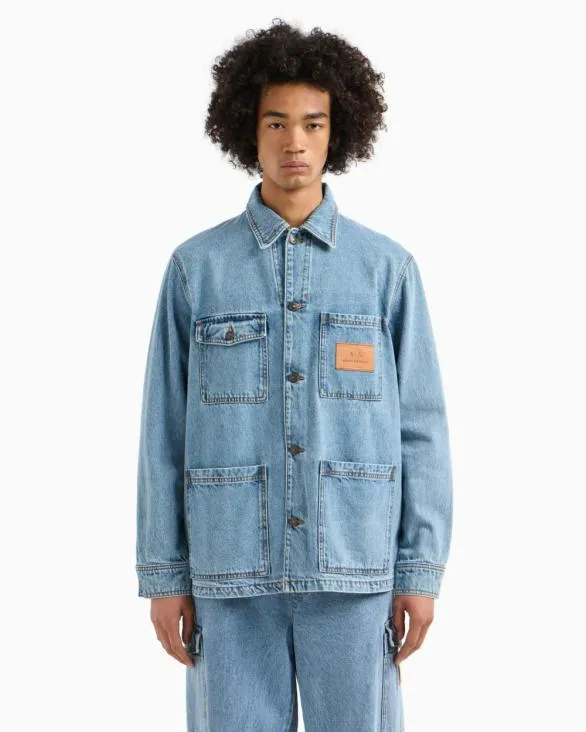 Denim Jacket With Logo Patch Blue Men Armani Matching Sets Denim Jacket With Logo Patch Blue Men Armani Matching Sets