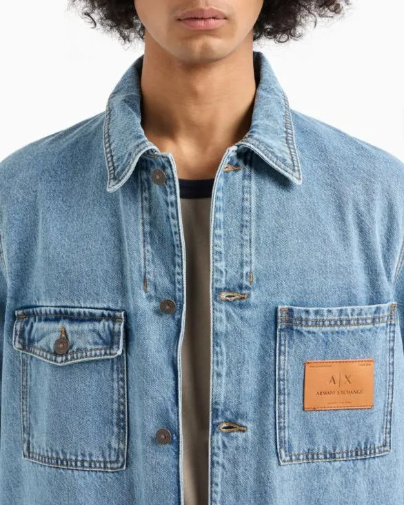 Denim Jacket With Logo Patch Blue Men Armani Matching Sets Denim Jacket With Logo Patch Blue Men Armani Matching Sets