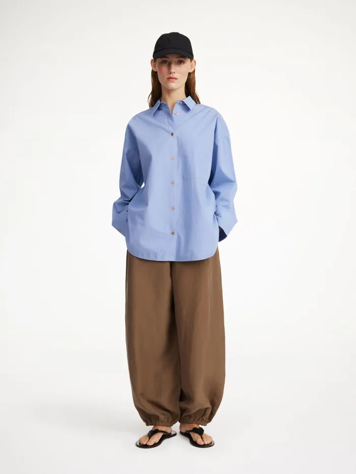 Derris Organic Cotton Shirt Mini Check Blue Women By Malene Birger Shirts