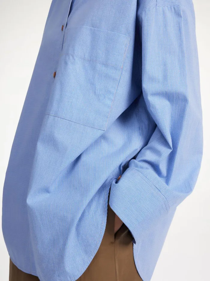 Derris Organic Cotton Shirt Mini Check Blue Women By Malene Birger Shirts