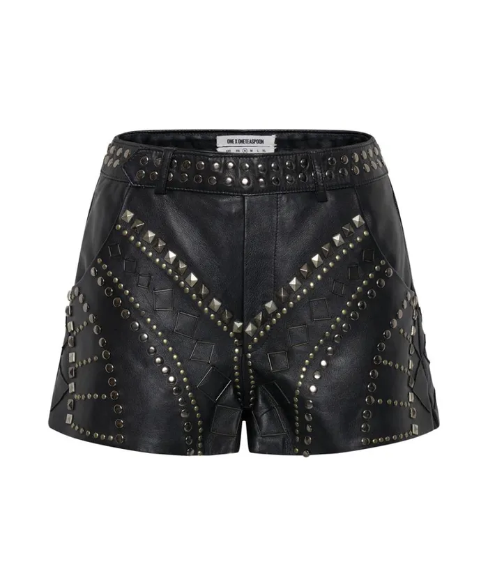 DIAMOND REFLECTIONS LEATHER SHORTS Women One Teaspoon Bottoms DIAMOND REFLECTIONS LEATHER SHORTS Women One Teaspoon Bottoms