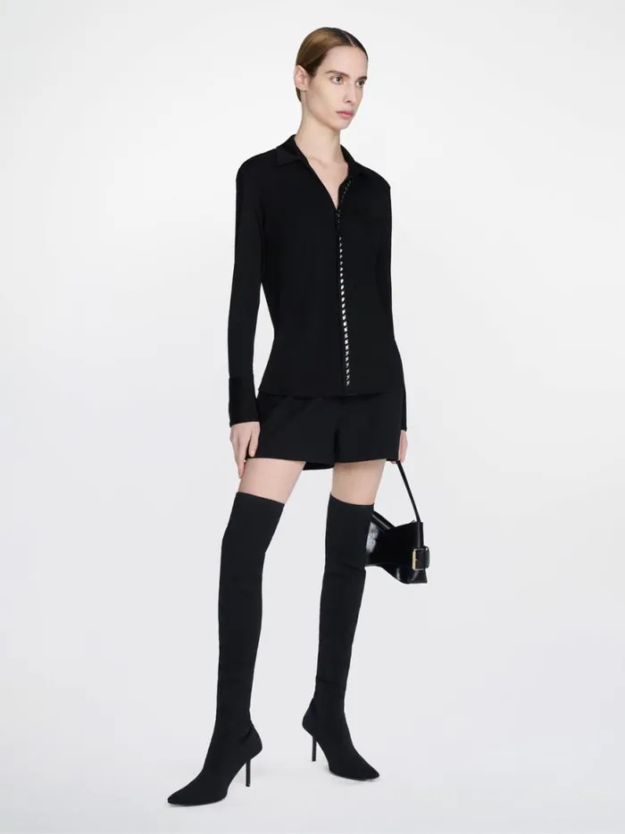 Dion Lee Tops STUDDED PLACKET SHIRT Blackivory 8211 UnisexShop