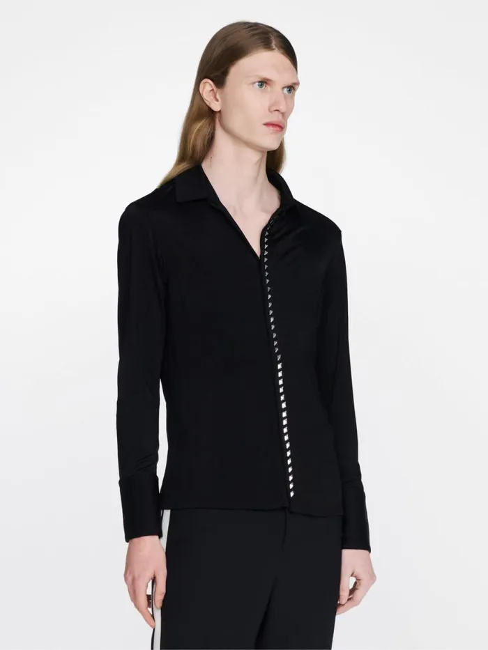 Dion Lee Tops STUDDED PLACKET SHIRT Blackivory 8211 UnisexShop