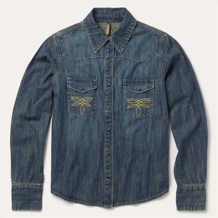 Dirty Denim Boyfriend Fit Shirt Blue Women Stetson Denim Shirts