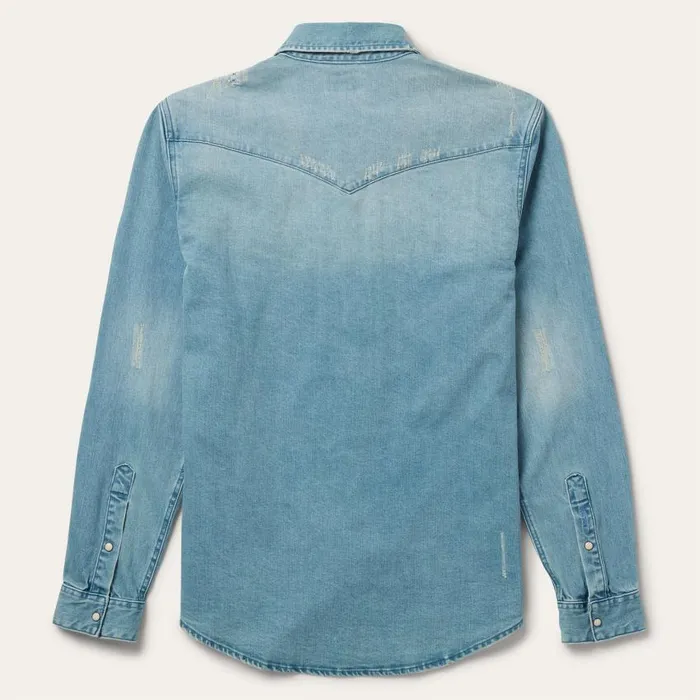 Distressed Denim Western Shirt Blue Men Stetson Modern Cut