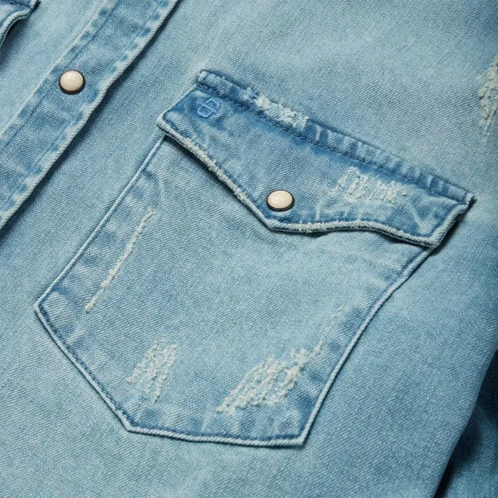 Distressed Denim Western Shirt Blue Men Stetson Modern Cut