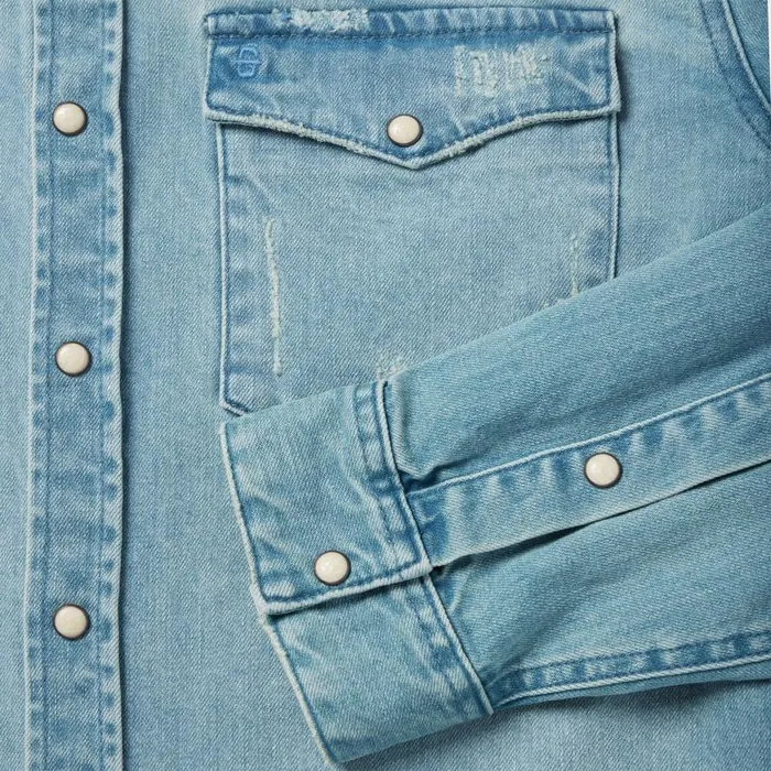 Distressed Denim Western Shirt Blue Men Stetson Modern Cut